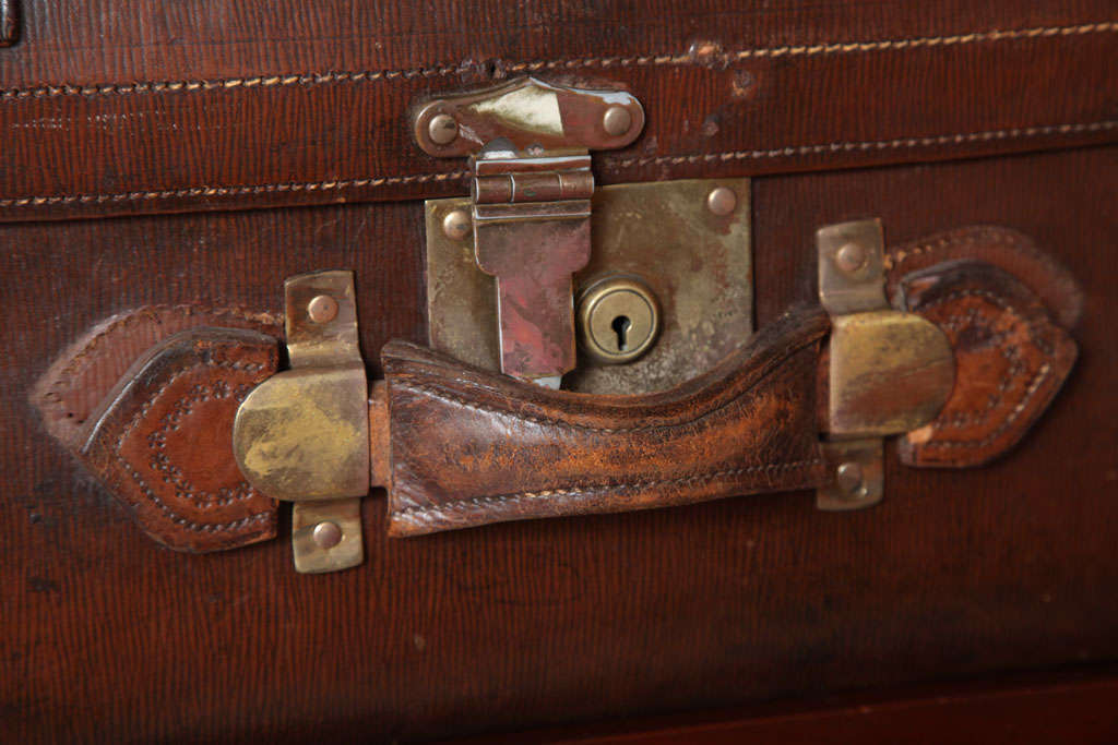19th Century Leather Trunk On Stand