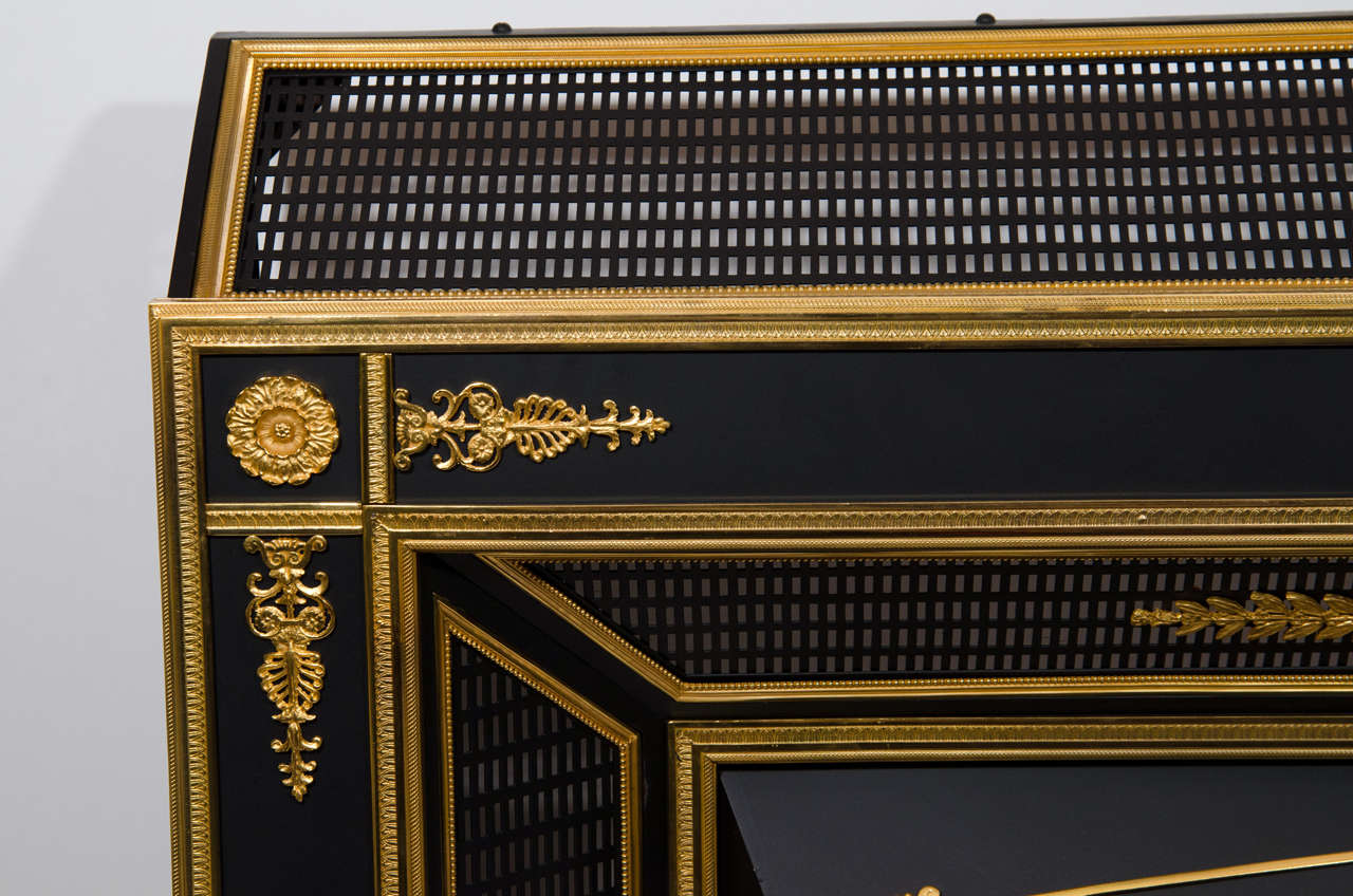 Doré Rare pare-étincelles néoclassique français ancien de style Empire en bronze doré et patiné en vente