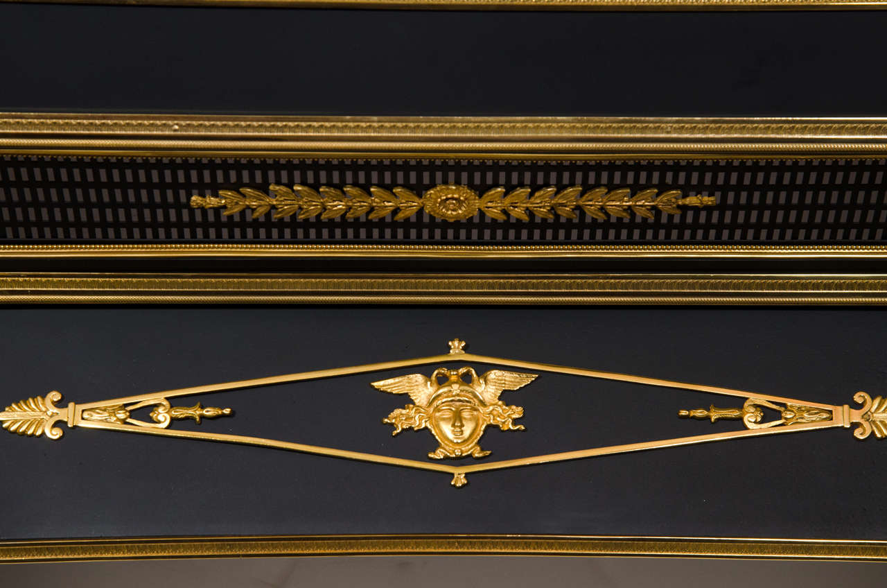 20ième siècle Rare pare-étincelles néoclassique français ancien de style Empire en bronze doré et patiné en vente