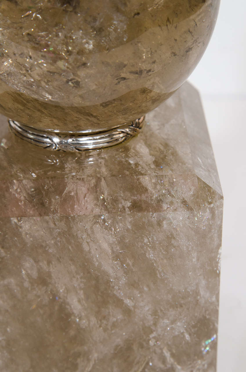 Paar Art-Déco-Stil-Kugelform-Verzierungen aus rauchgeschnittenem Bergkristall im Zustand „Hervorragend“ im Angebot in New York, NY