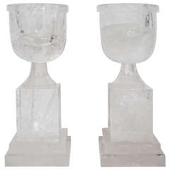 A Pair Of French Art Deco Style Cut Rock Crystal Urn/ Vases