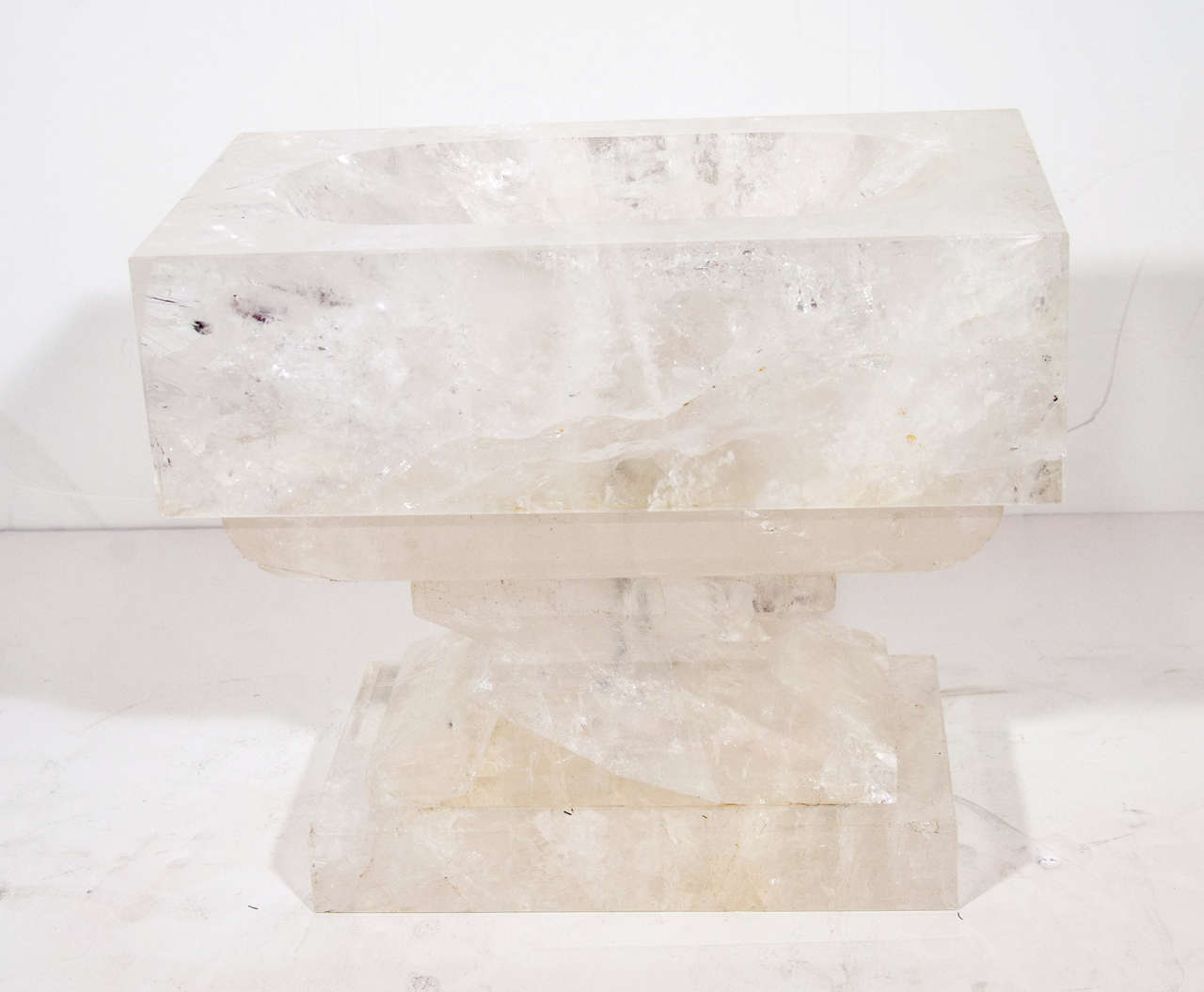 A Large and unusual Art Deco style rectangular form cut rock crystal centerpiece.