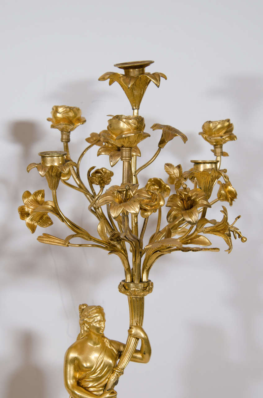 Pair of Large Antique French Louis XVI Style Gilt Bronze Figural Candelabras In Good Condition For Sale In New York, NY