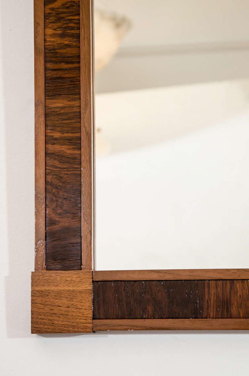 Mid-Century Modern French Walnut and Mahogany Neoclassical Mirror For Sale