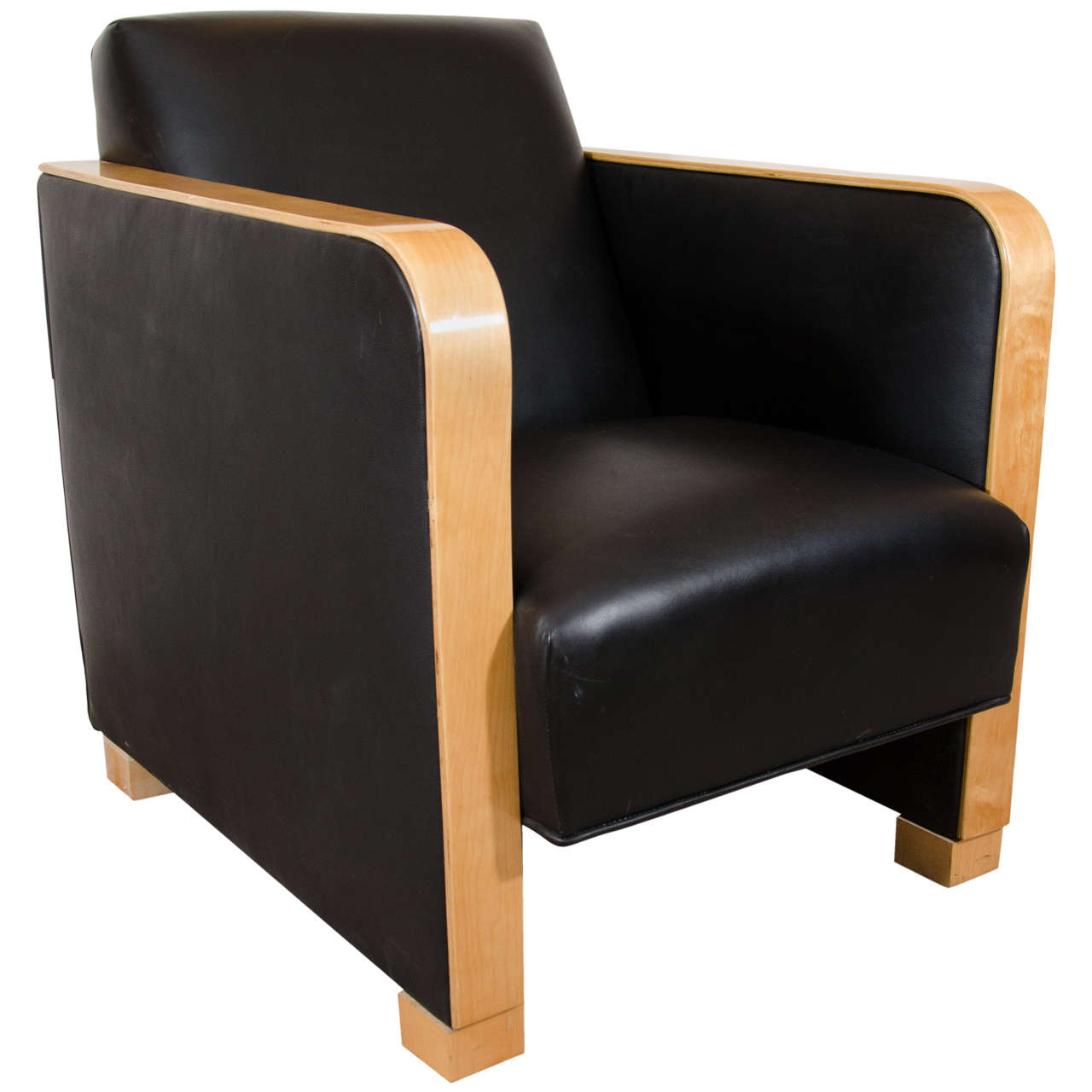 Art Deco Club Chair in Black Motorcycle Leather For Sale