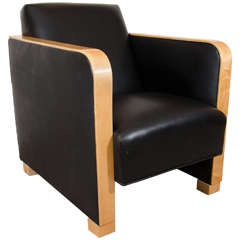 Art Deco Club Chair in Black Motorcycle Leather 10
