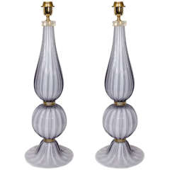 A Pair of Lavender Murano Glass Lamps