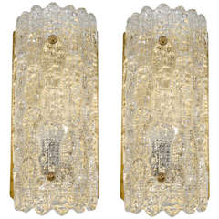 A Pair of Orrefors Crystal Sconces