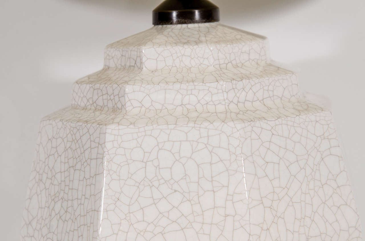 French Beige Crackle Ceramic Angular Vase Lamp