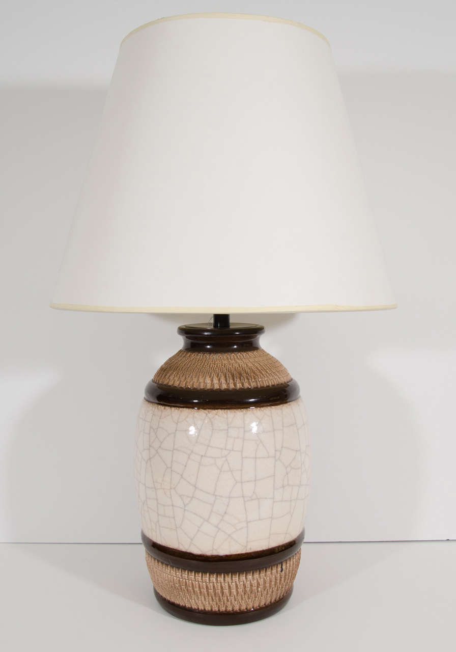 Brown Stripe and White Crackle Ceramic Lam, of Jean Besnard, France