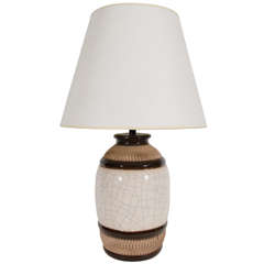 Retro Brown Stripe and White Crackle Ceramic Lam, of Jean Besnard, France