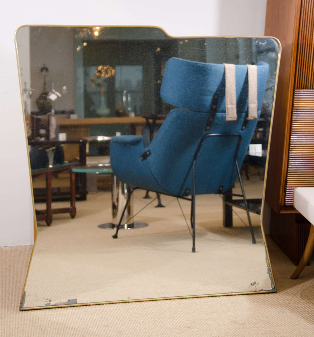 Made to Order Italian Modernist Style Brass Framed Mirror For Sale at