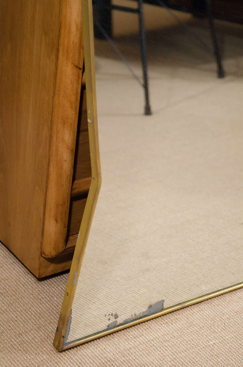 Made to Order Italian Modernist Style Brass Framed Mirror For Sale at