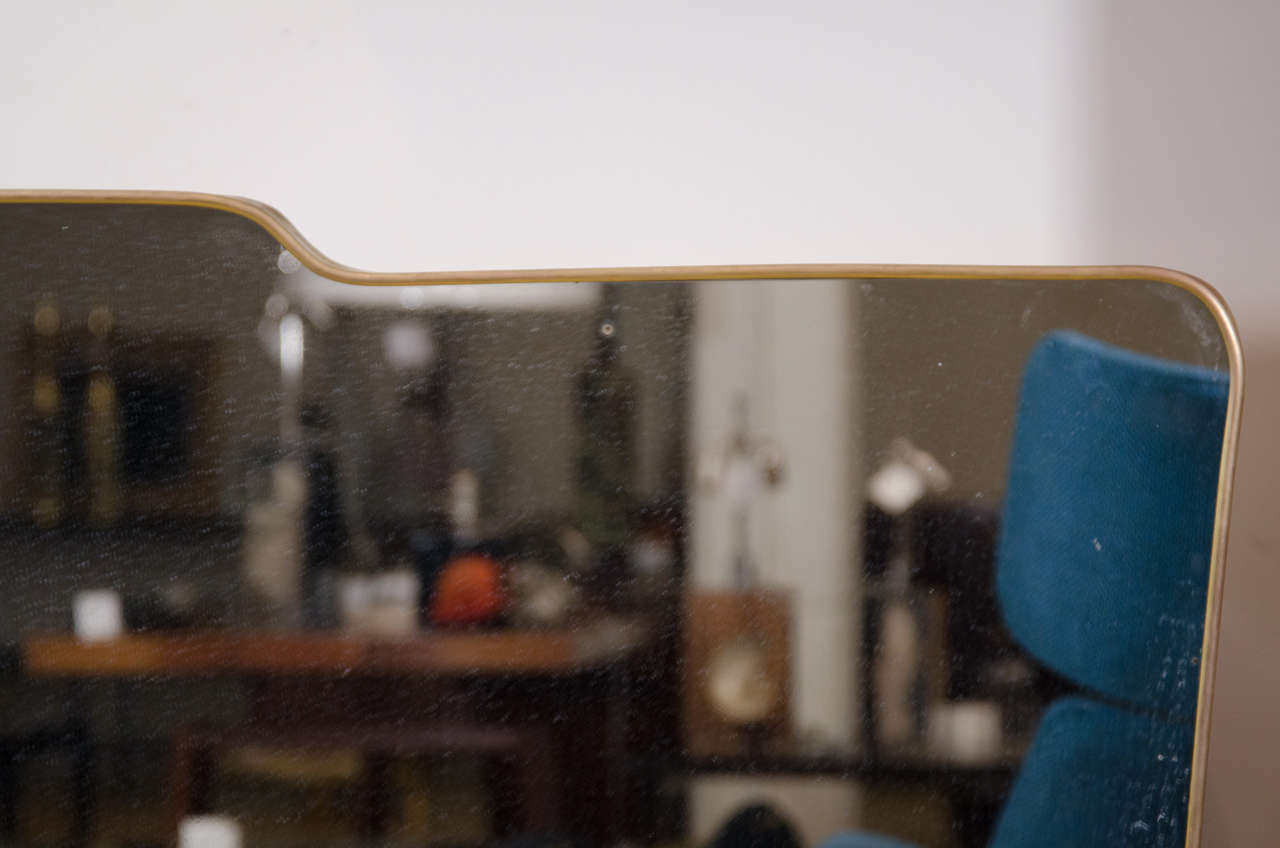 Made to Order Italian Modernist Style Brass Framed Mirror For Sale at