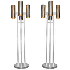 Vintage Pair Of Monumental Stainless Steel  Floor Lamps