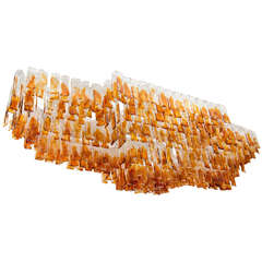 Grand Rectilinear Chandelier with Clear and Amber Glass Strips by Mazzega