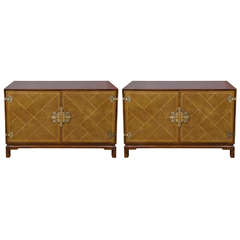 Pair of Transitional Wood Chests with Decorative Brass Hardware