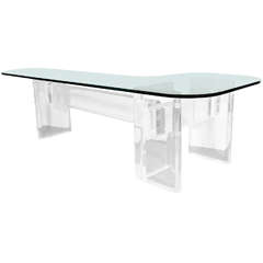 Custom Made "l" Shaped Lucite And Glass Desk By Karl Springer