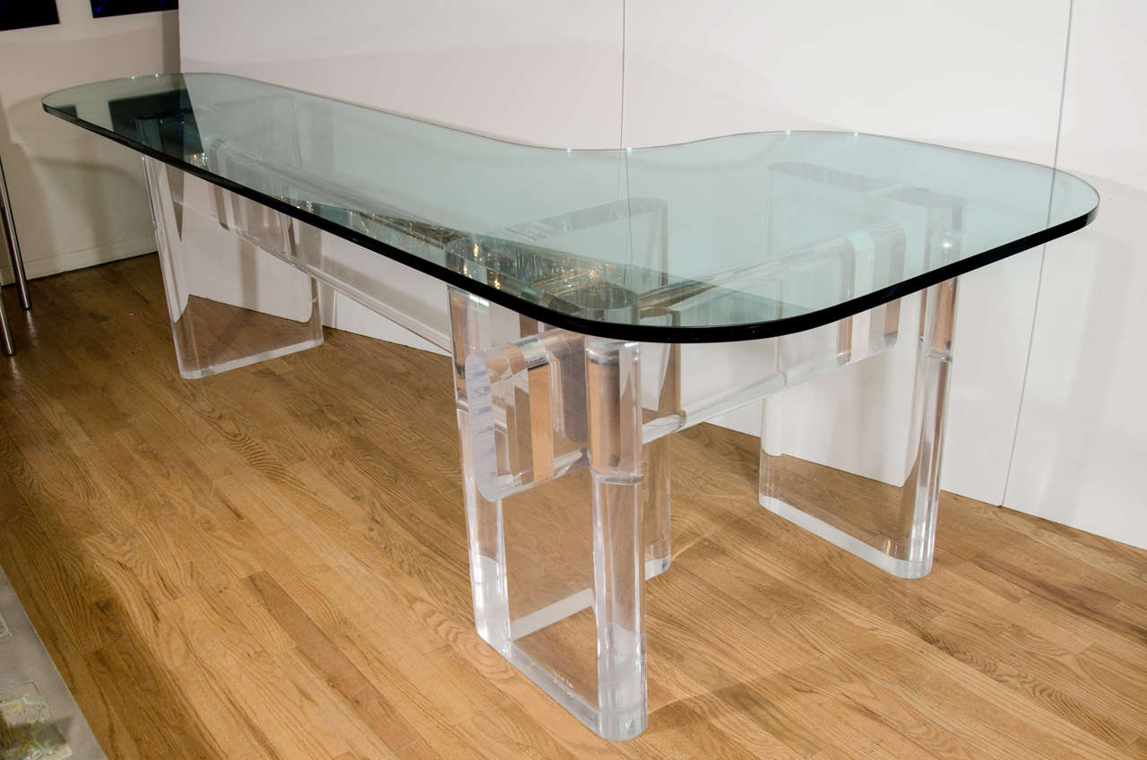 Custom Made "l" Shaped Lucite And Glass Desk By Karl Springer at
