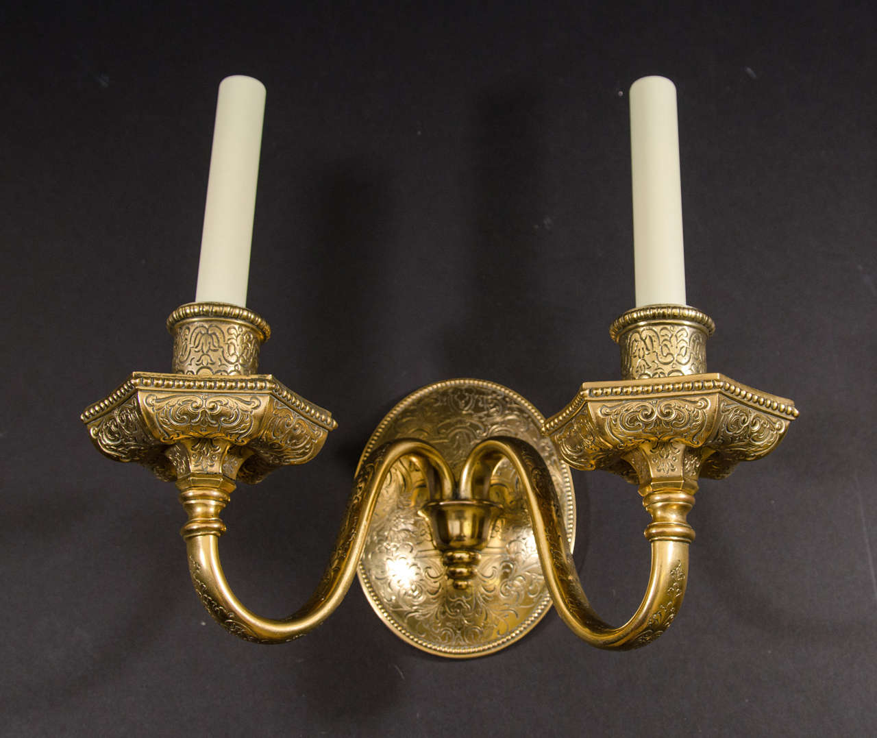 American Gilt Bronze Two Light Sconces By E. F. Caldwell For Sale
