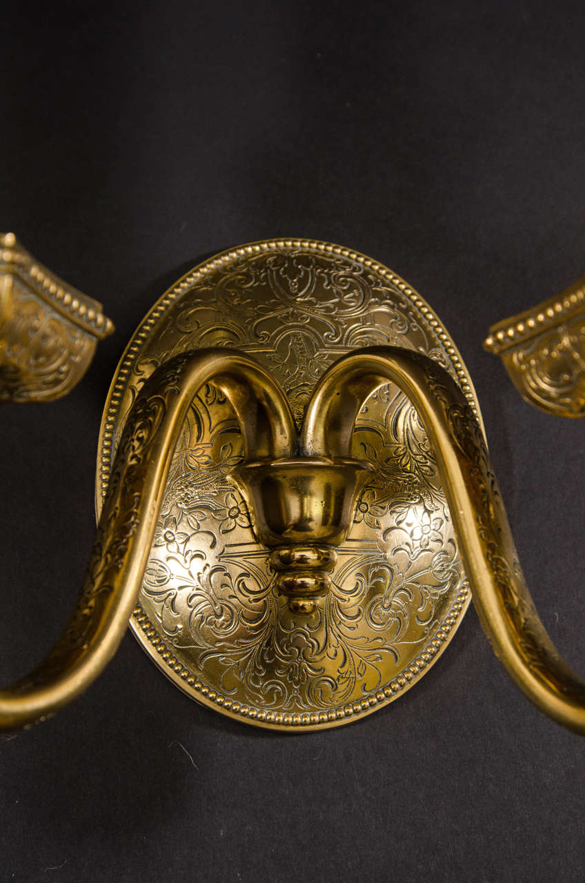 Gilt Bronze Two Light Sconces By E. F. Caldwell In Excellent Condition For Sale In New York, NY