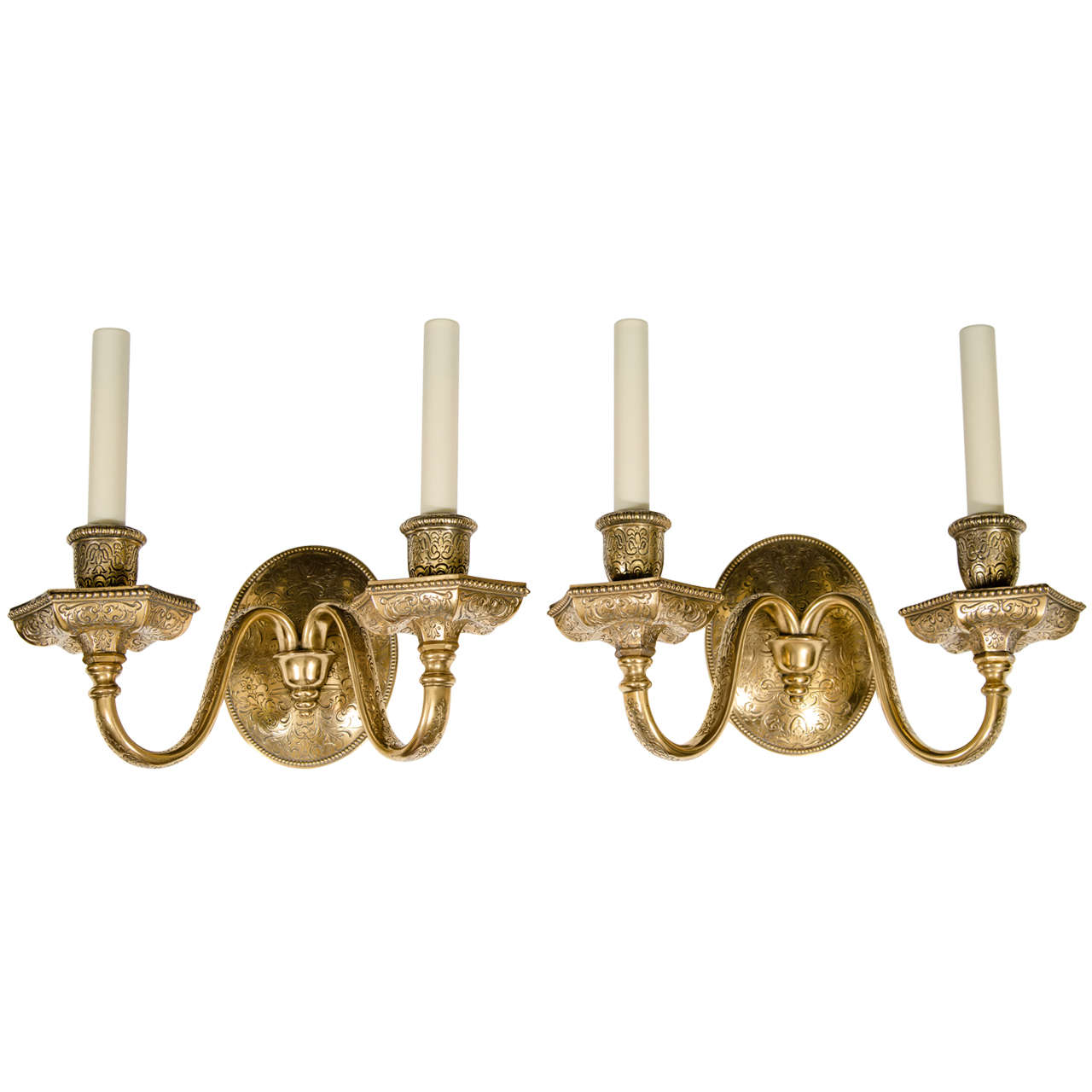 Gilt Bronze Two Light Sconces By E. F. Caldwell For Sale