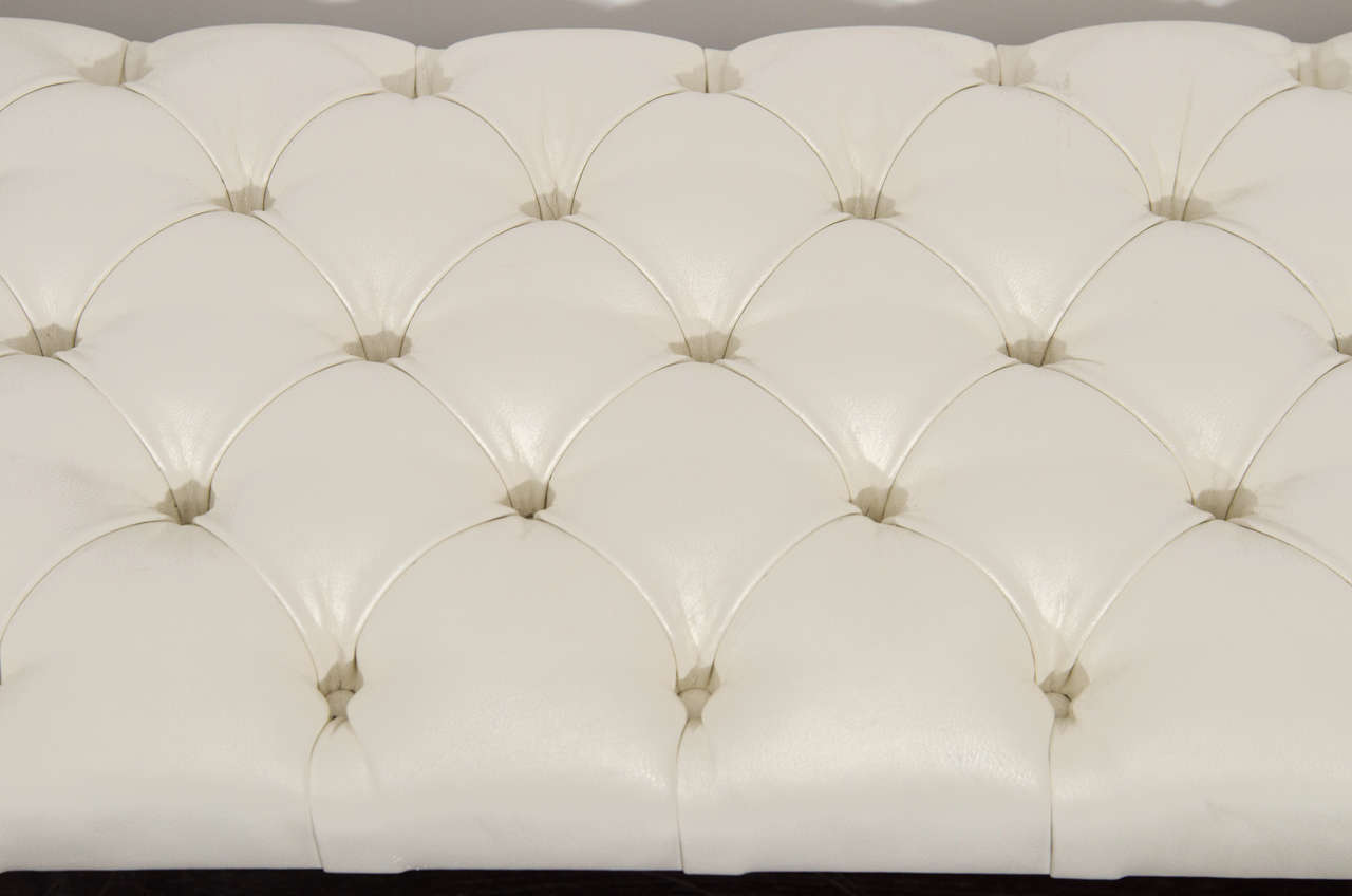 Modern Custom Tufted Leather Bench with Lucite Legs
