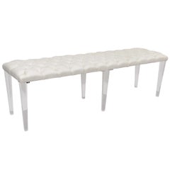 Custom Tufted Leather Bench with Lucite Legs