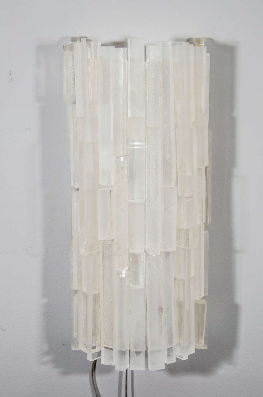 Pair of custom Lucite block sconces. Customization is available in different sizes and finishes.