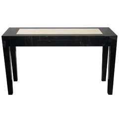 Custom Black Lacquer Console Table with Shagreen Insert