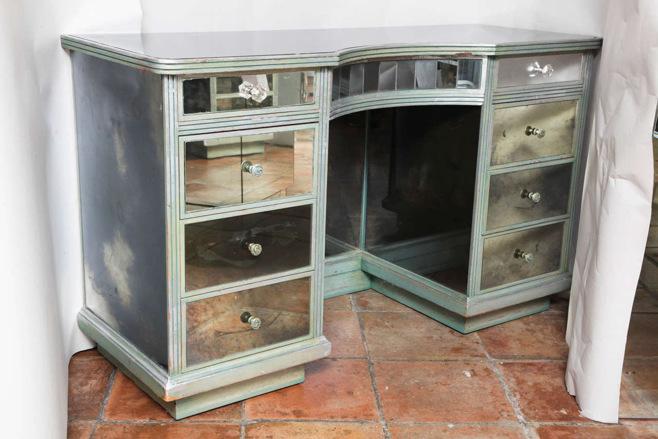 Vintage Silver Mirrored Kneehole Desk or Vanity
