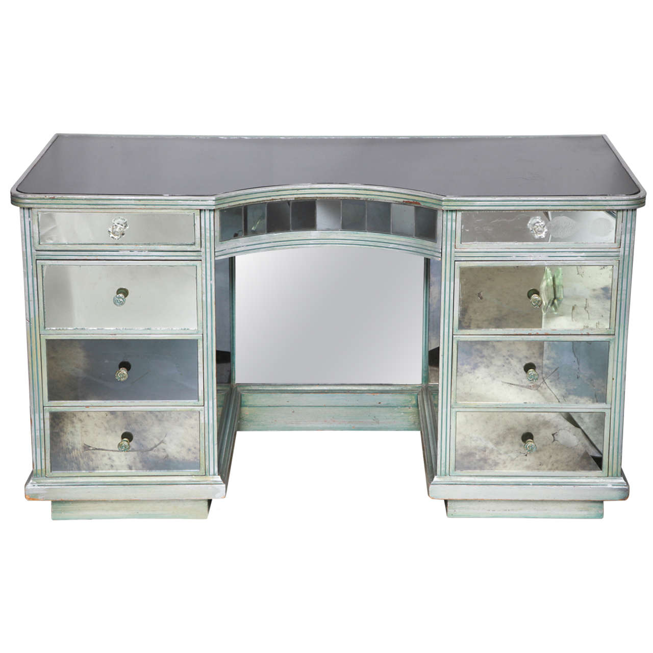 Vintage Silver Mirrored Kneehole Desk Or Vanity