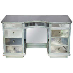 Vintage Silver Mirrored Kneehole Desk or Vanity