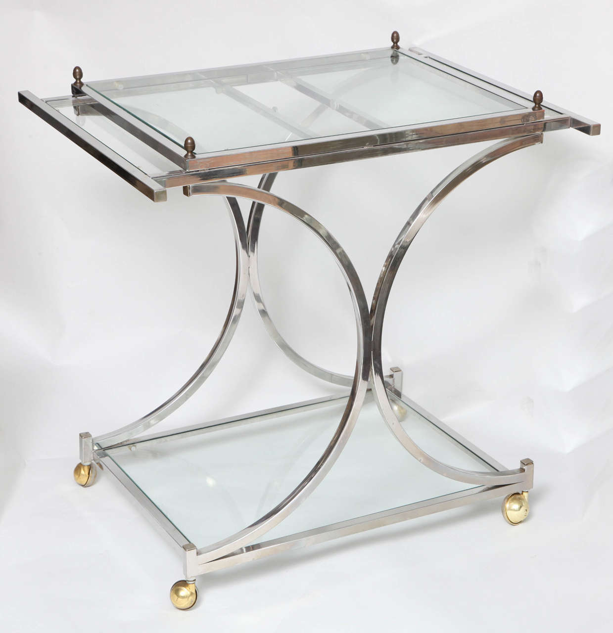 Vintage Plated Bar or Serving Cart with Extendable Sides
