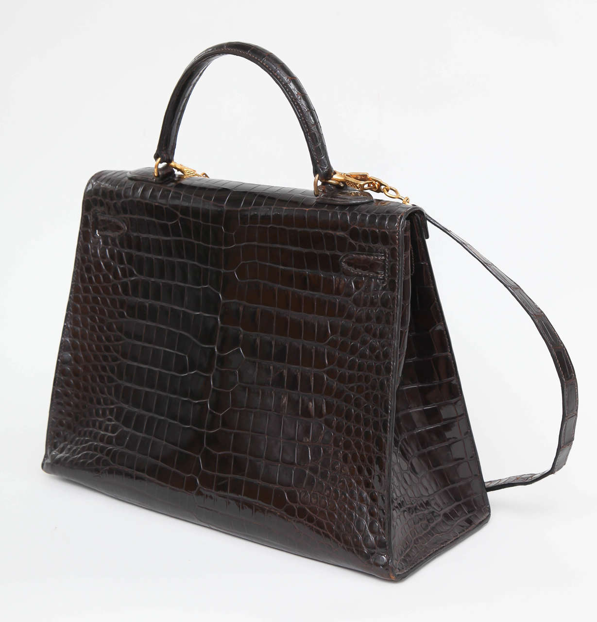 French Rare Vintage Dark Brown Alligator Hermes Kelly Bag