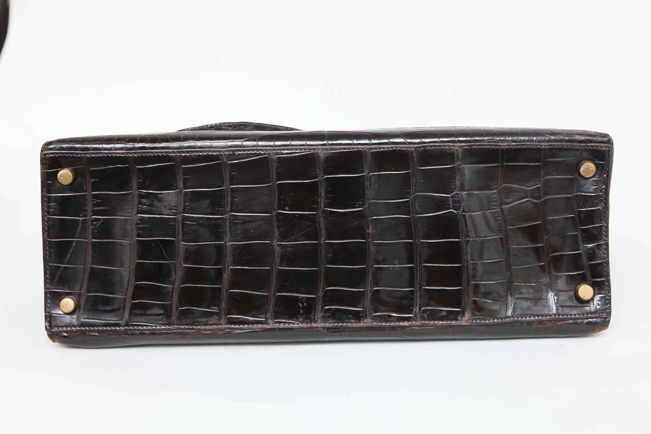 Rare Vintage Dark Brown Alligator Hermes Kelly Bag 3