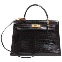 Rare Retro Dark Brown Alligator Hermes Kelly Bag