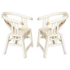 19th Century Very Rare Two White Lacquered Chinese Armchairs
