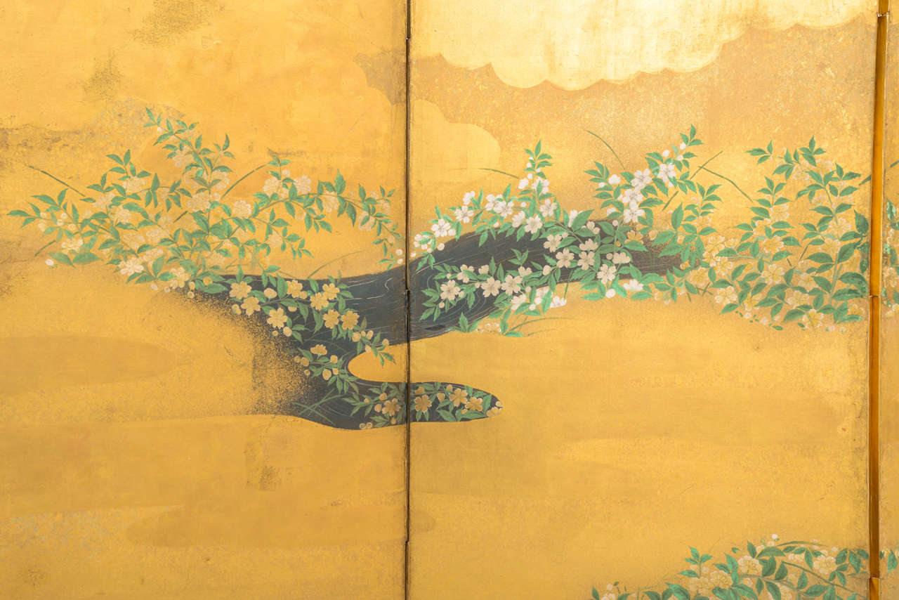 Edo Six-Panel Japanese Screen In Good Condition For Sale In Paris, FR