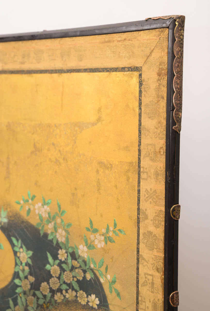 Gold Leaf Edo Six-Panel Japanese Screen For Sale