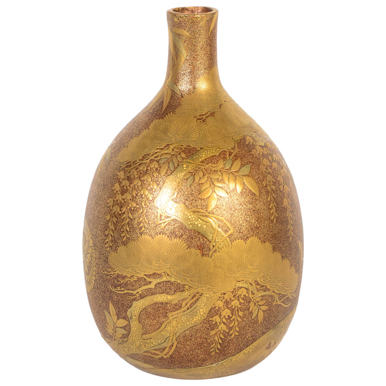 19th Century Gold Laquered Edo Bottle For Sale