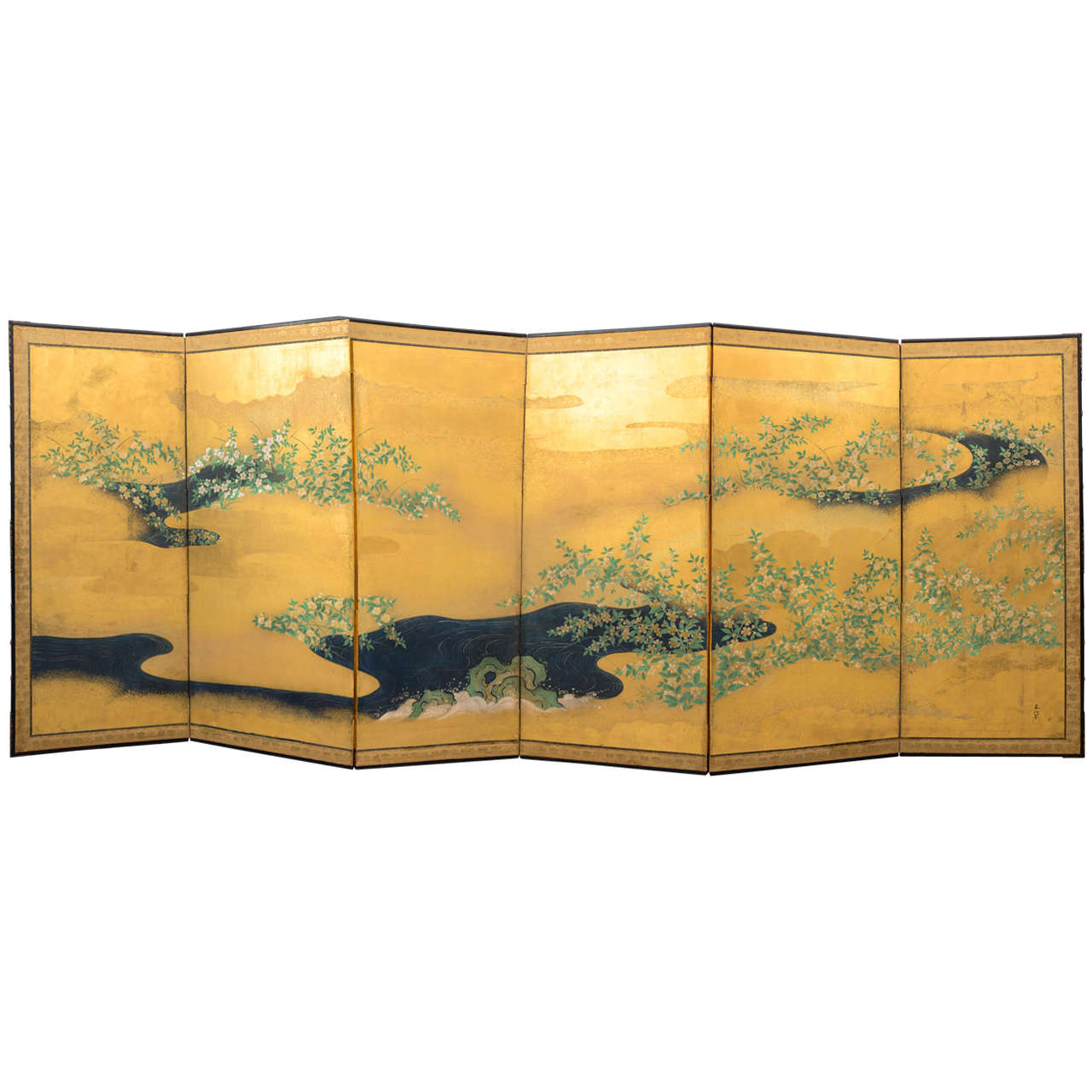 Edo SixPanel Japanese Screen For Sale at 1stdibs