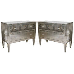 Pair of Mirrored Two-Drawer Judy Commodes or Chests