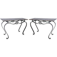 Pair of Marble-Top Wrought Iron Tables