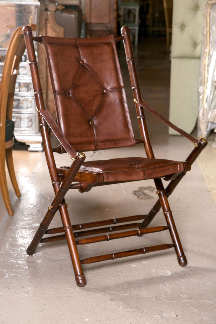 Set Ten Leather Bamboo Style Folding Chairs In Fine Button Tufted Leather  at 1stDibs | folding leather chairs, decorative folding chairs, leather folding  chairs