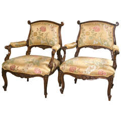 Pair of French Rococo Louis XV Style Armchairs