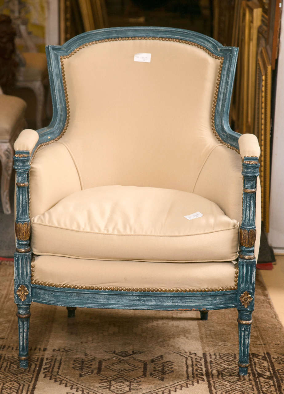 French Pair of Fine Quality Louis XVI Style Bergere Chairs by Maison Jansen 