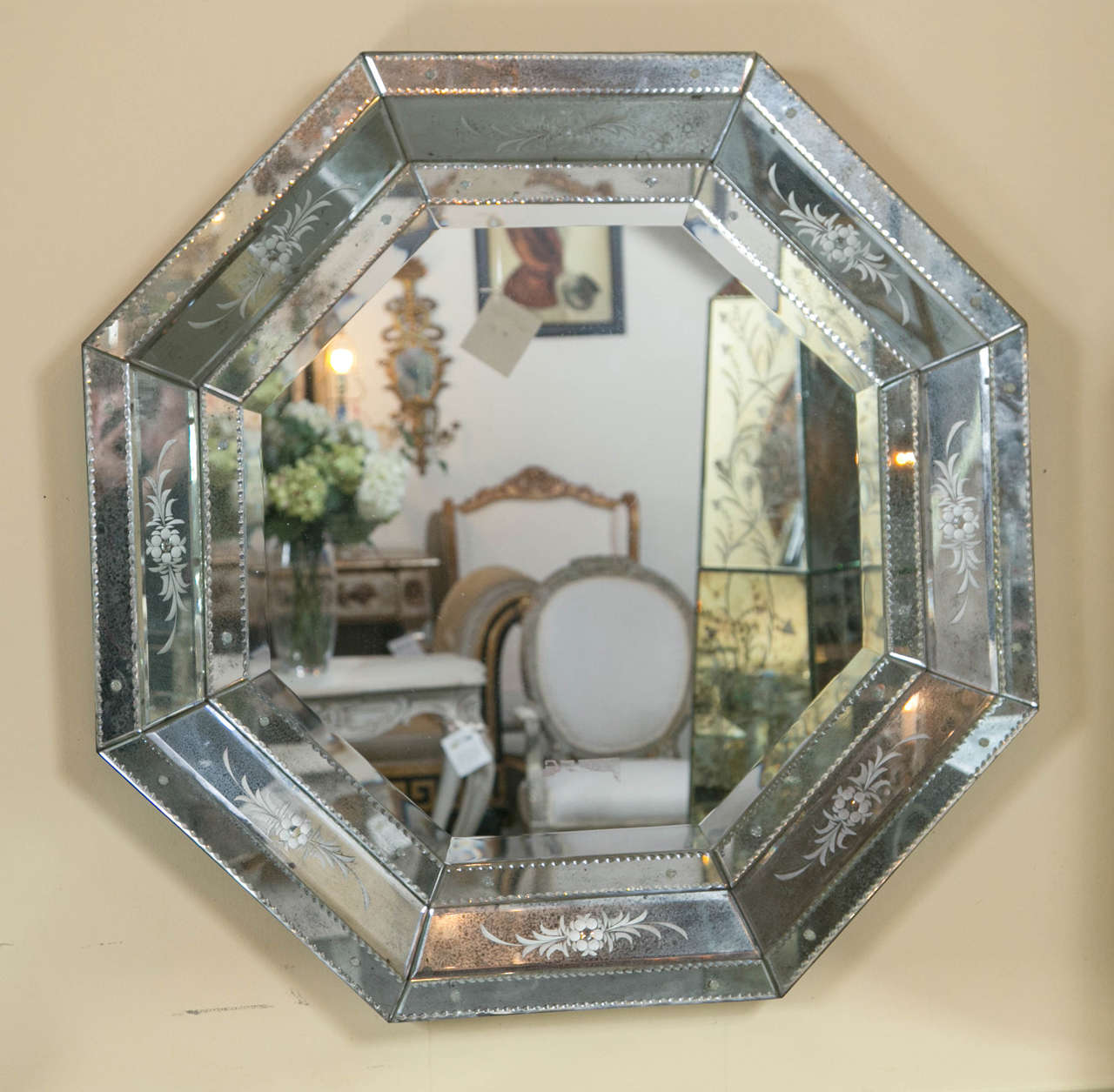American Pair of Venetian Style Hollywood Regency Mini Octagon Mirrors