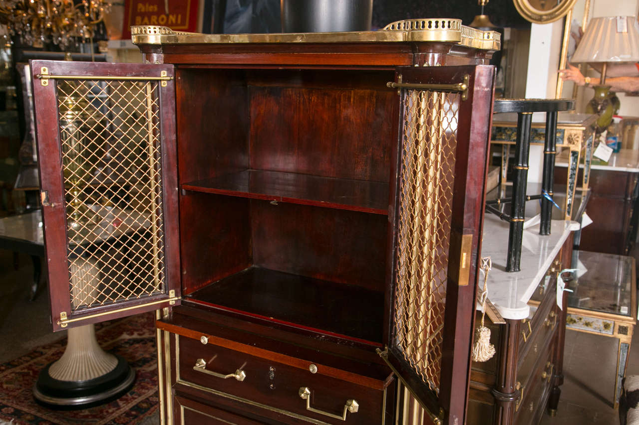 Mahogany Storage Chest Attributed to Maison Jansen with Galleried Marble Top In Good Condition In Stamford, CT