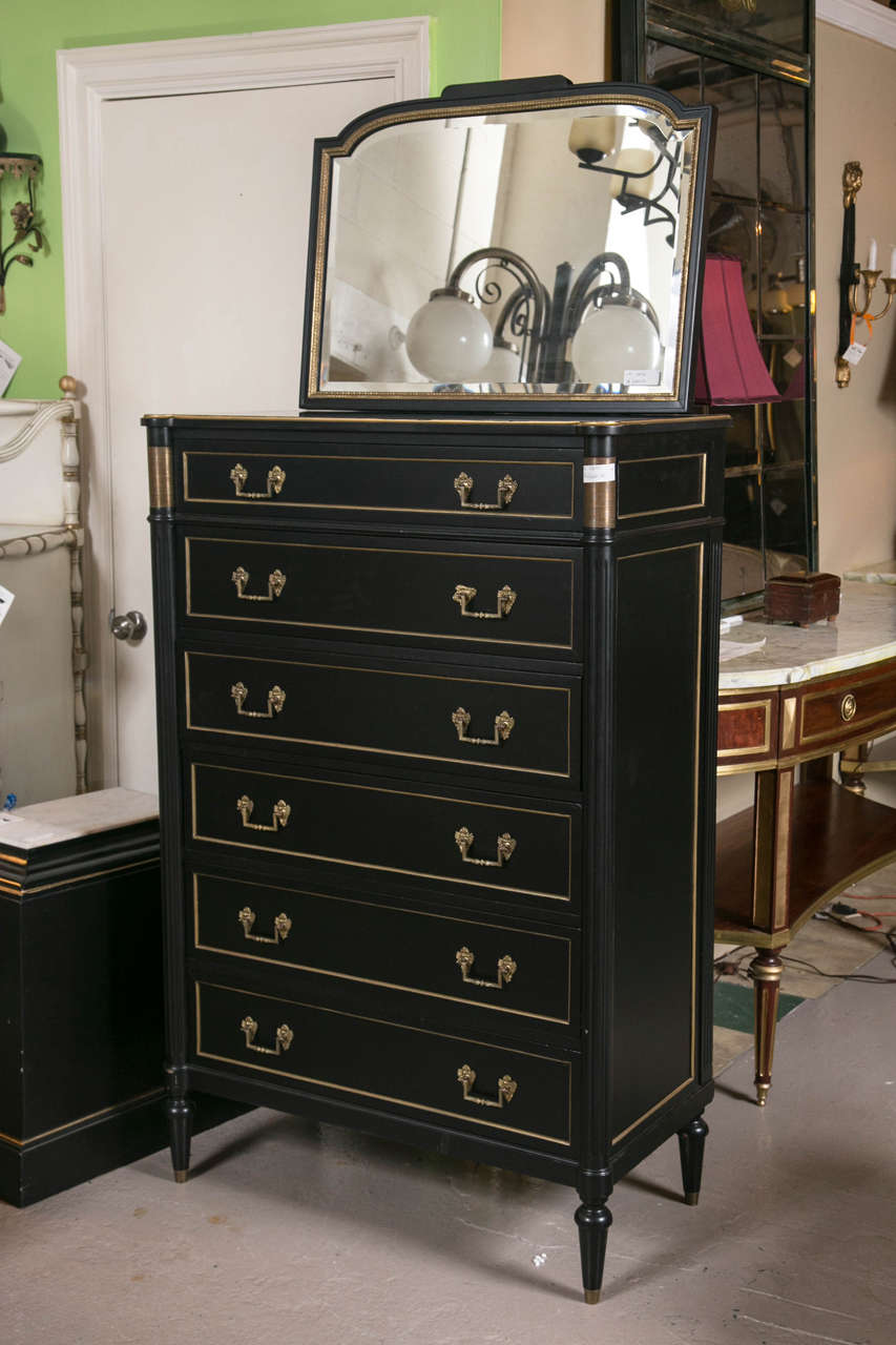 French Ebonized High Chest Dresser Louis XVI Style Attributed to Maison Jansen